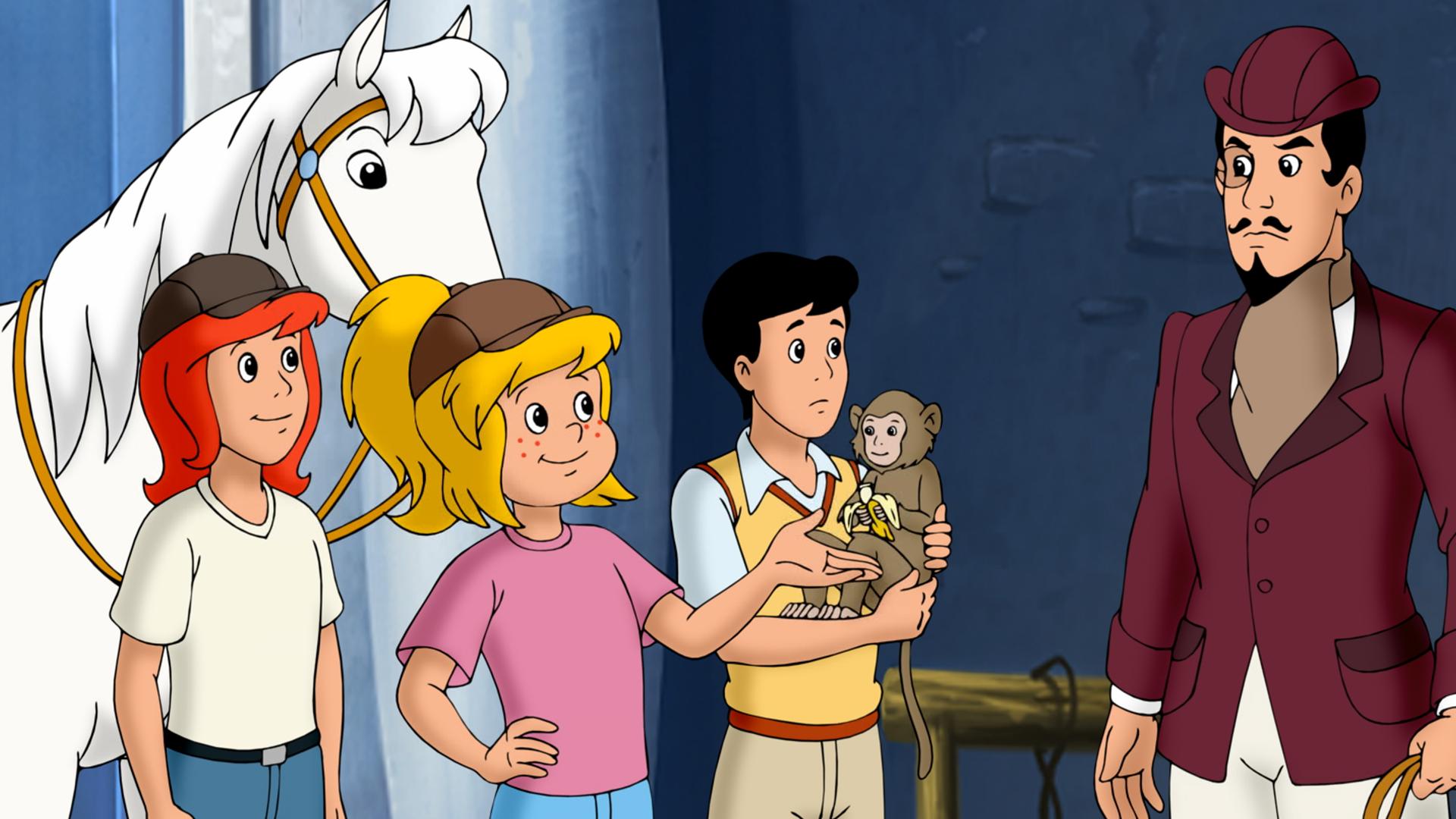 Die Freunde beraten mit Graf Falkenstein, was mit dem Äffchen geschehen soll.