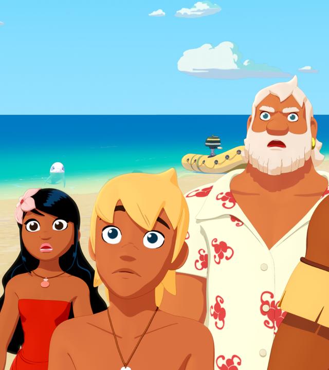 Timeti, Yann und Onkel Patrick sehen geschockt aus. Papa Tuanaku hingegen ist sauer.