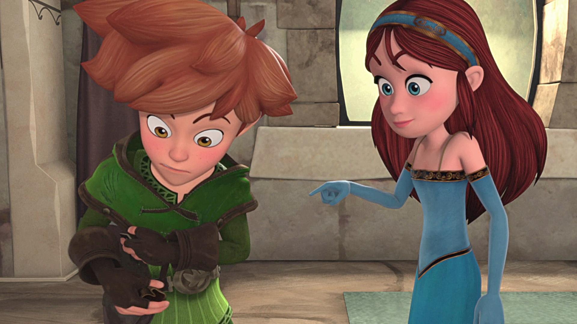 Marian (rechts) zeigt auf Robin (links) der zerknirscht ausschaut.