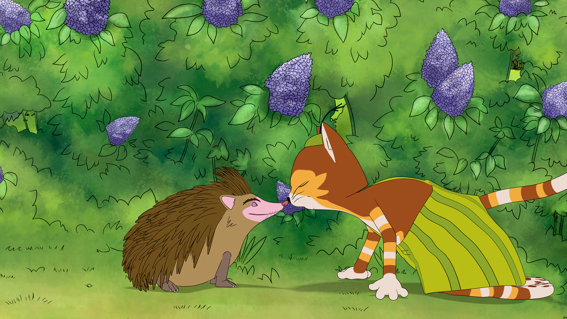 Findus freundet sich mit einem Igel an.