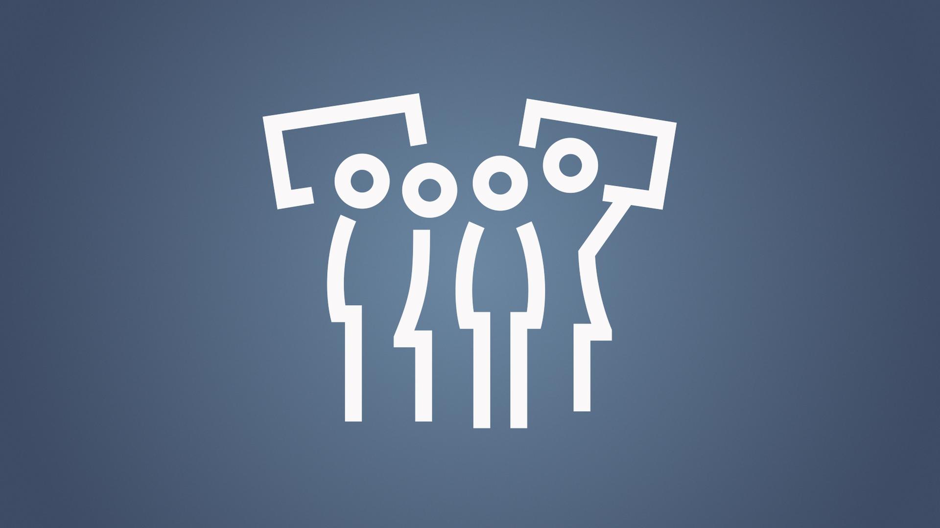 Icon stilisierte Menschen mit Schildern auf blauem Untergrund