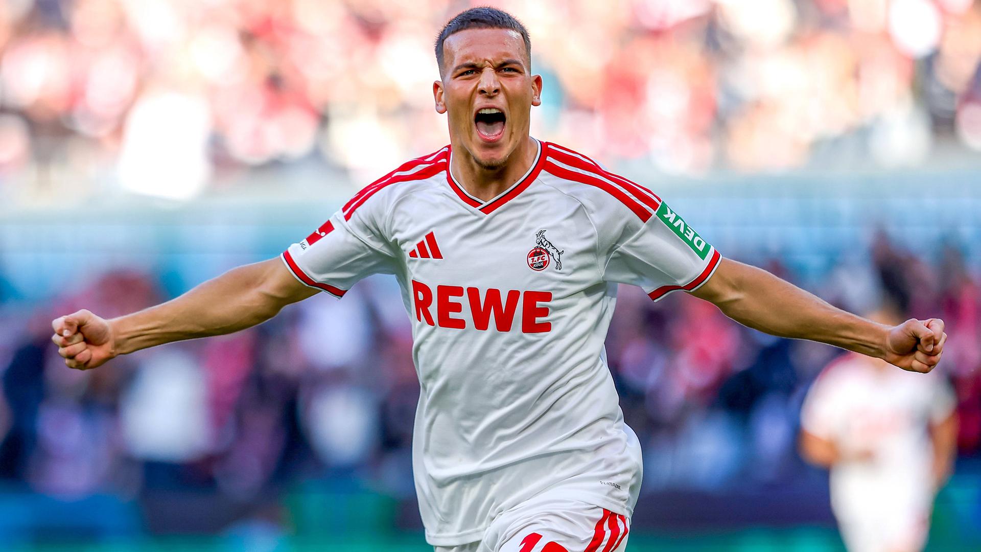 Kölns Flügelspieler Said El Mala jubelt nach seinem Treffer zum 2:1 im Rheinderby gegen Borussia Mönchengladbach