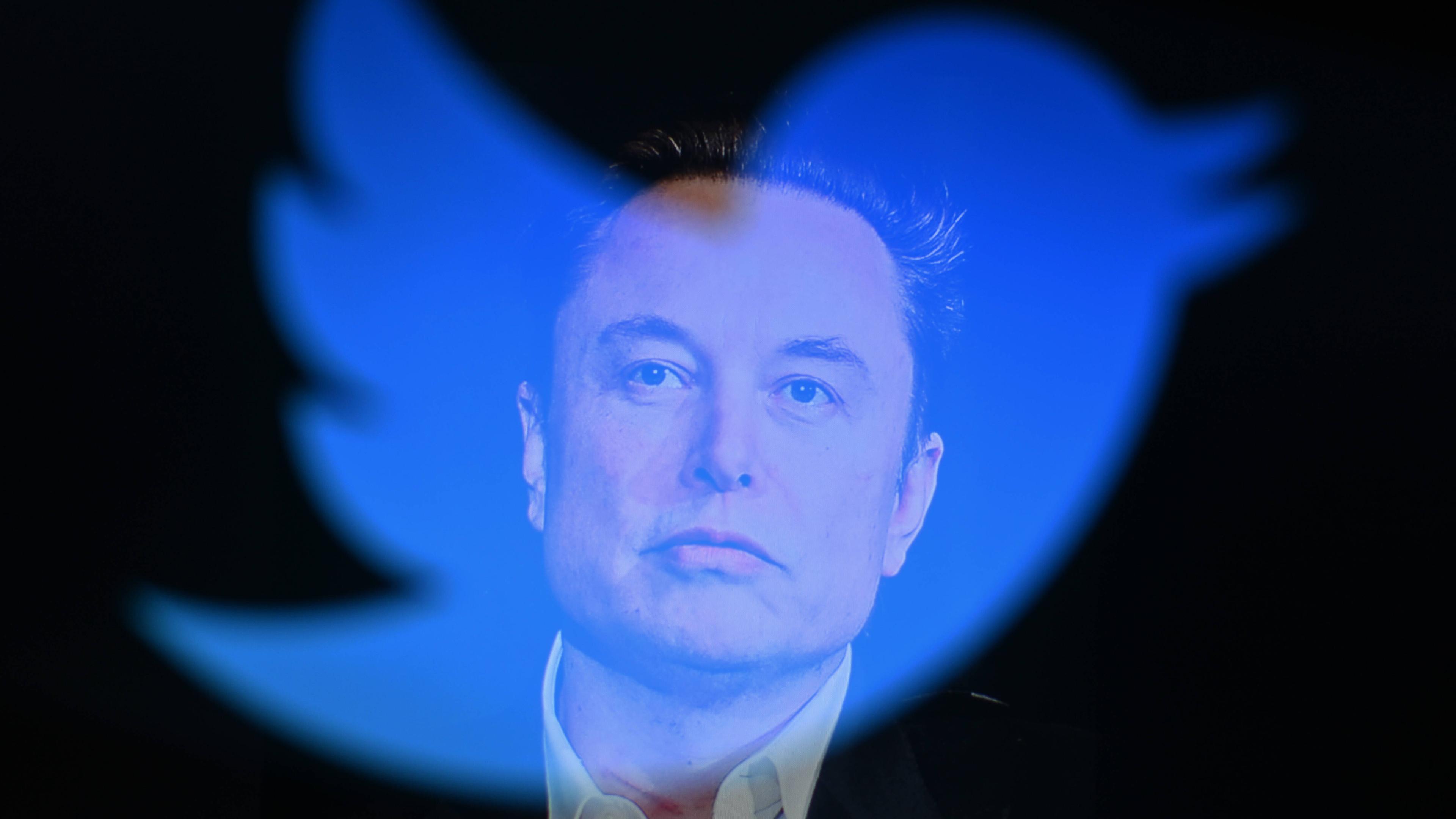 Elon Musk, CEO von Twitter, ist mit dem Logo des sozialen Netzwerks zu sehen, aufgenommen am 20.12.2022