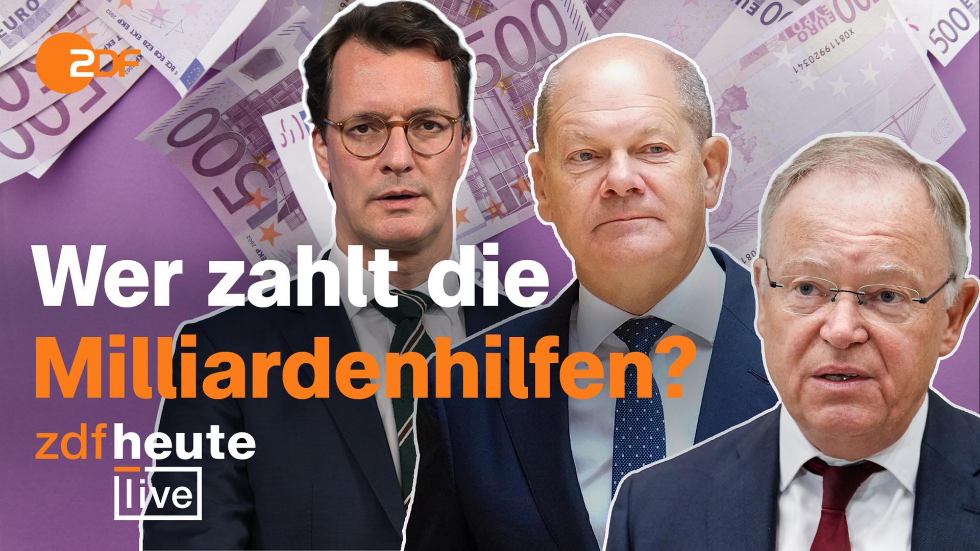 Ein Zusammenschnitt aus Bildern von Hendrik Wüst, Olaf Scholz und Stephan Weil mit Überschrift