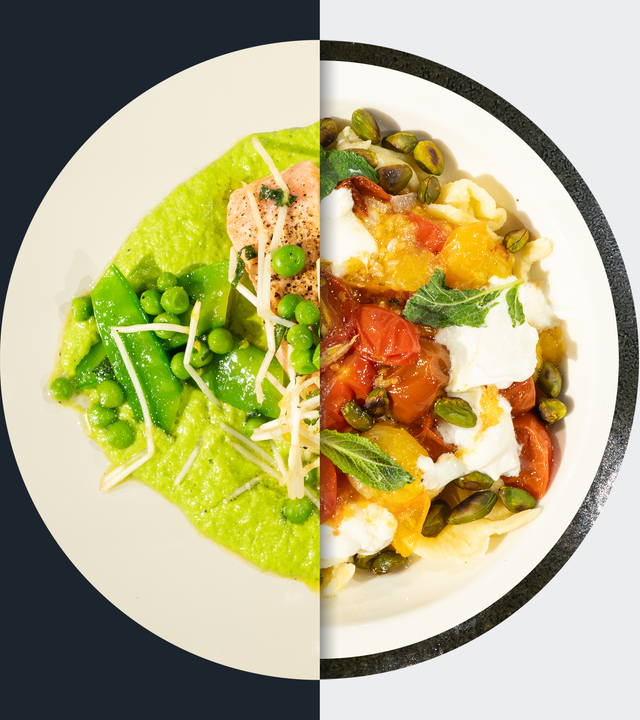 Erbsenpüree vs. Bunte Ofentomaten