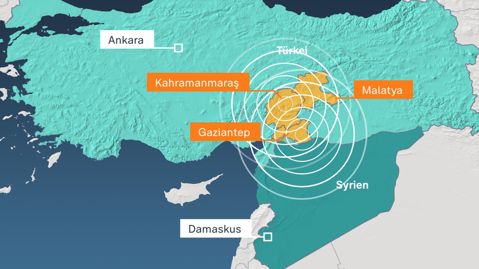 Das Epizentrum lag nach Angaben des Geoforschungszentrums Potsdam in beiden Fällen nahe der Stadt Gaziantep unweit der Grenze zu Syrien. 