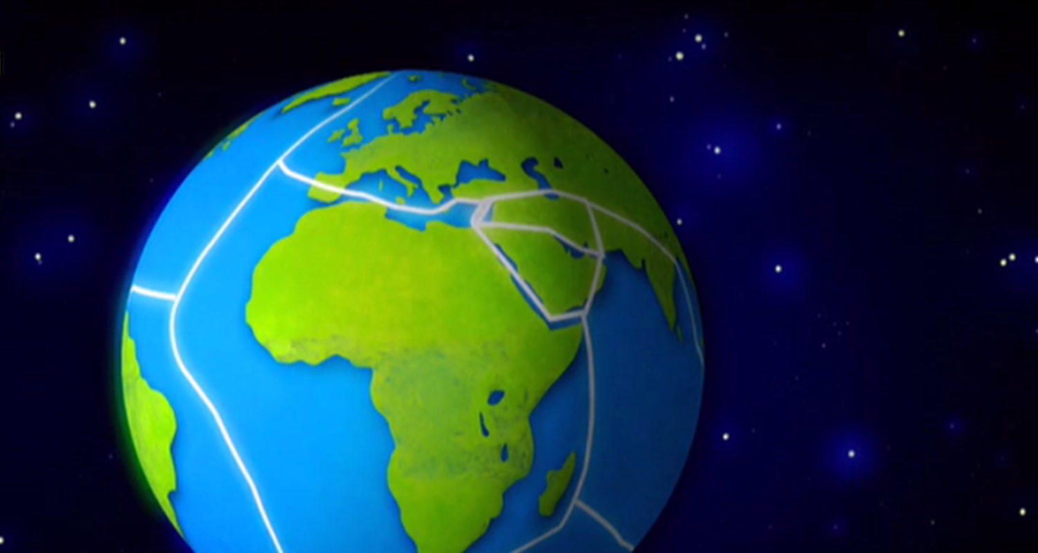 Die Erde mit eingezeichneten Kontinentalplatten.