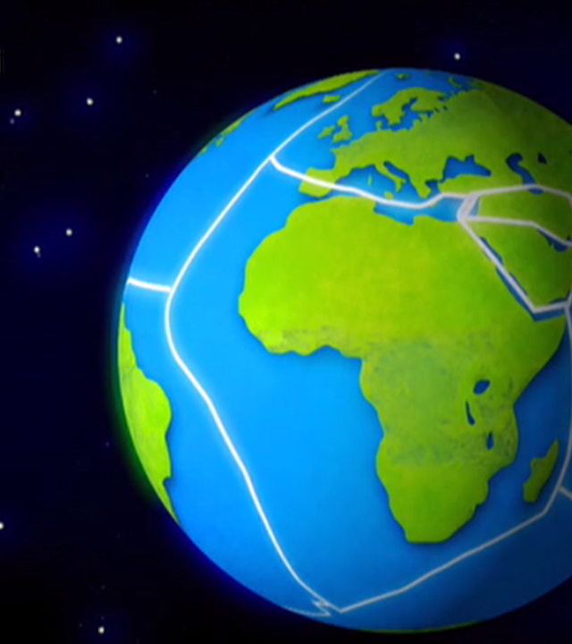 Die Erde mit eingezeichneten Kontinentalplatten.