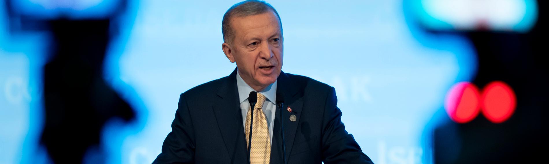 Der türkische Präsident Recep Tayyip Erdogan hält eine Rede in Istanbul, Türkei.