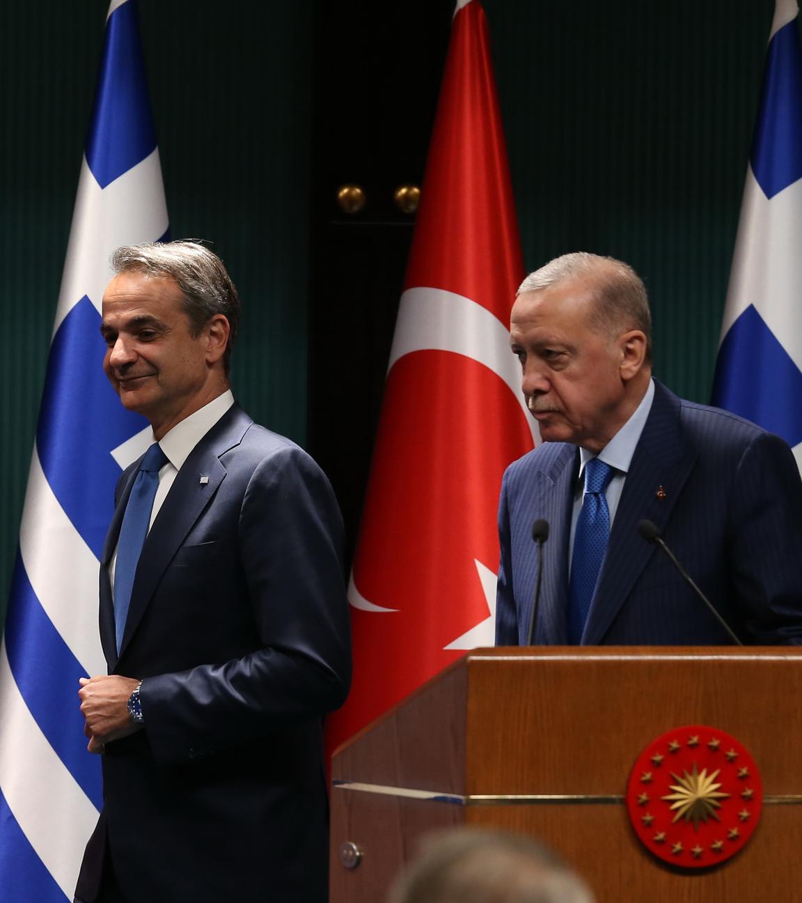 Der türkische Präsident Recep Tayyip Erdogan und der griechische Premierminister Kyriakos Mitsotakis gaben nach ihrem Treffen im Präsidentenpalast in Ankara eine Pressekonferenz.