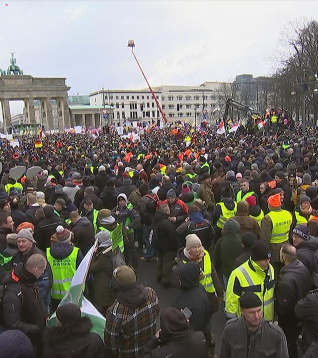 Auf dem Bild sieht man viele Menschen die vor dem Brandenburger Tor in Berlin stehen.