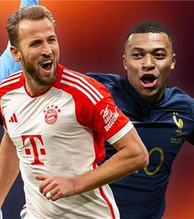 Montage der Fußballer Erling Haaland, Harry Kane und Kylian Mbappe