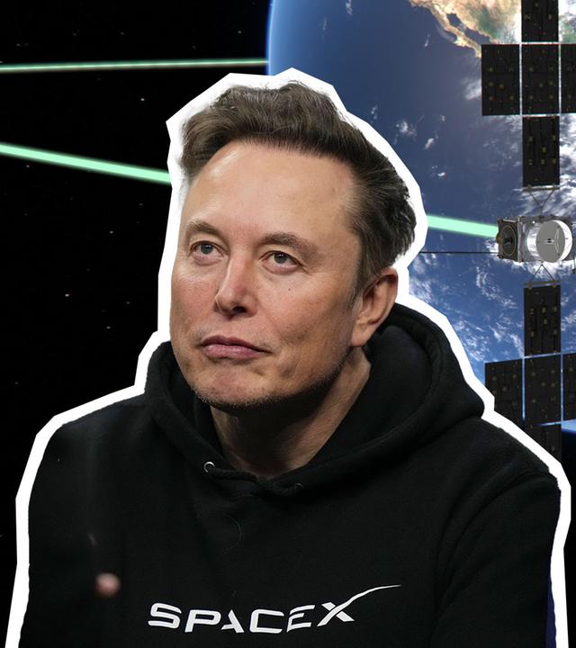 Ein Satellit kreist im Weltall um die Erde.