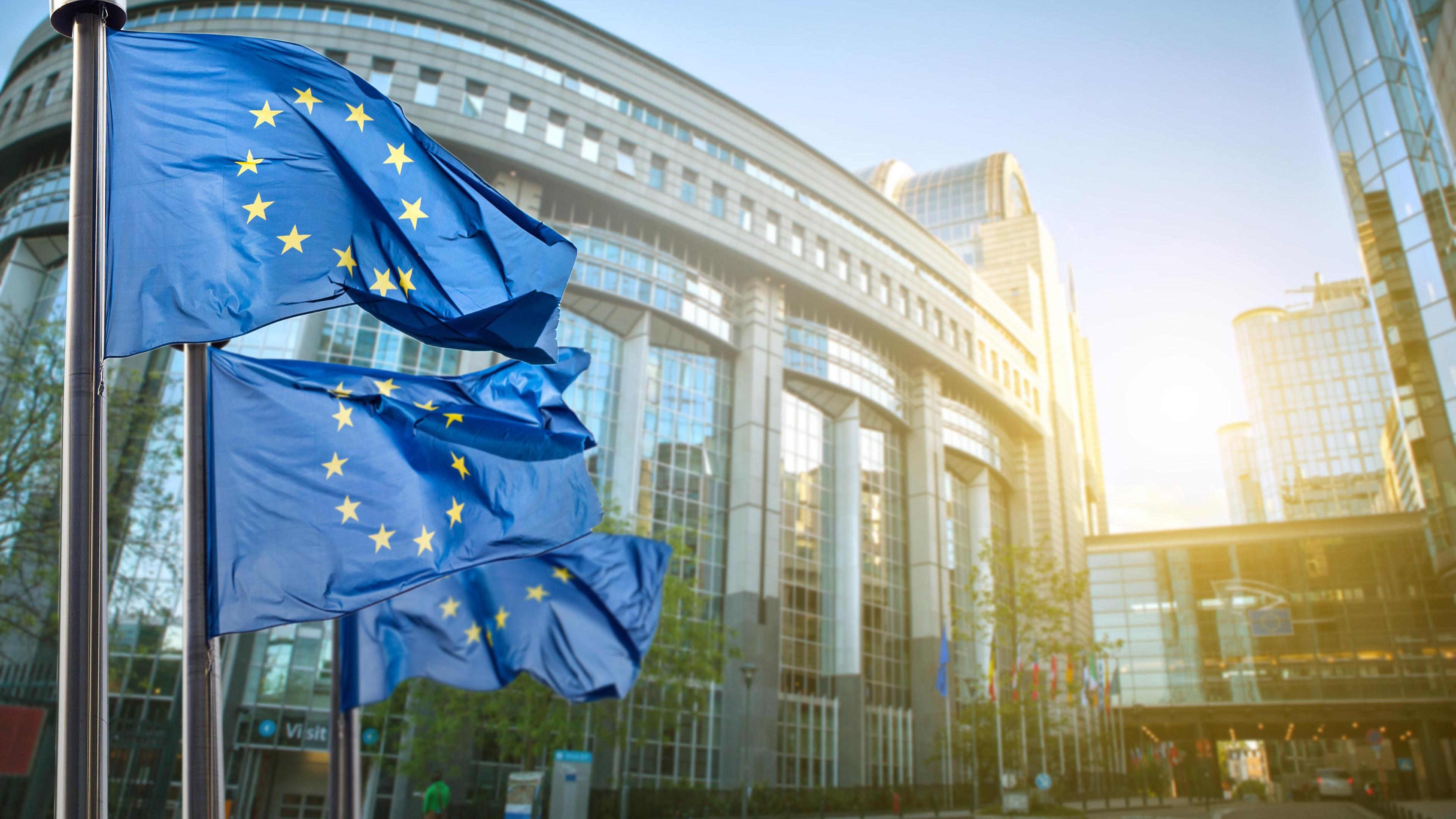 EU-Flaggen vor dem Europäischen Parlament in Brüssel