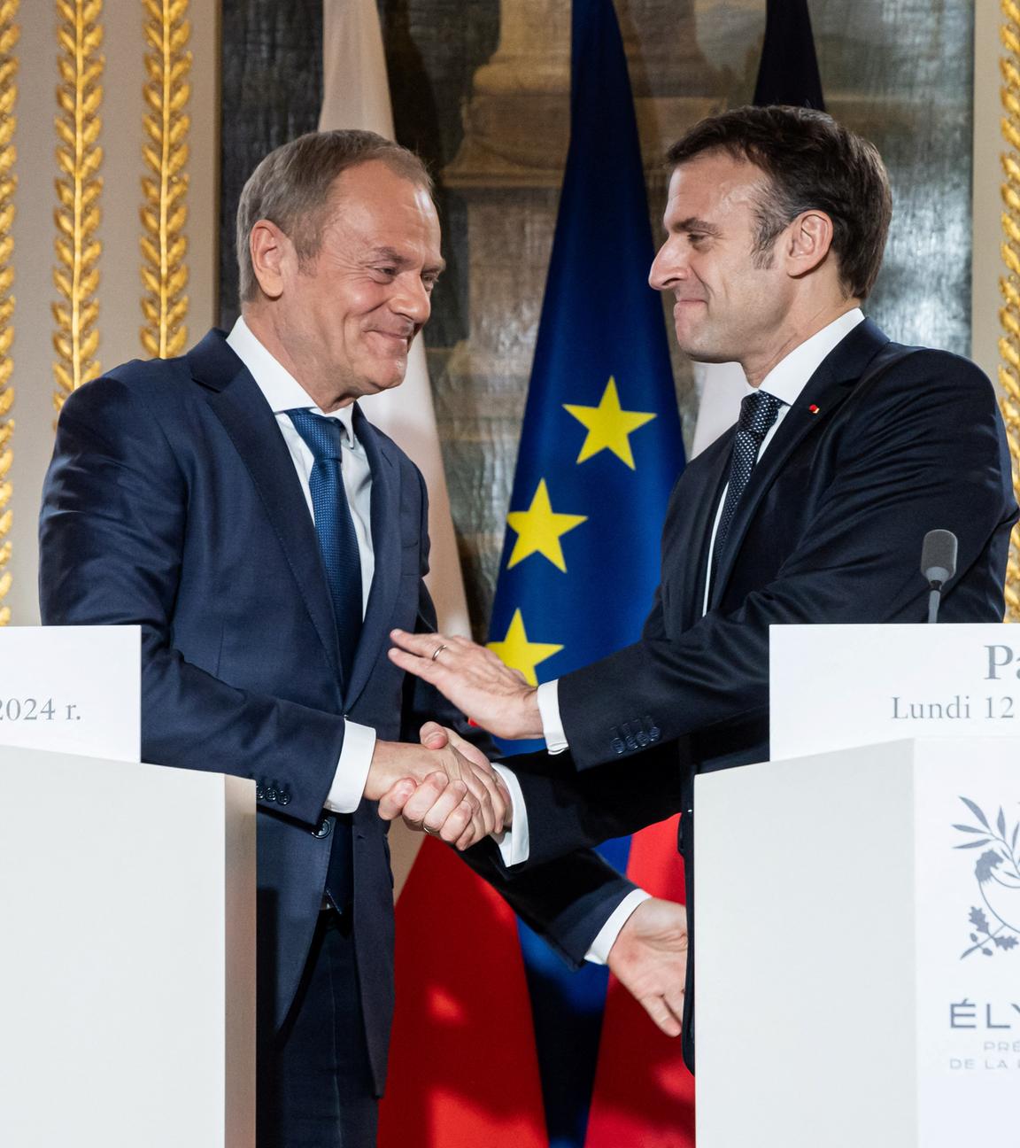 Frankreichs Präsident Emmanuel Macron trifft den den polnischen Ministerpräsidenten Donald Tusk