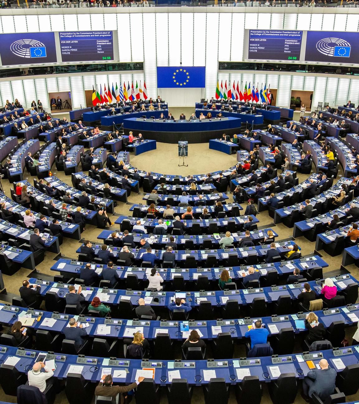 Der Sitzungssaal im Europäischen Parlament in Straßburg.