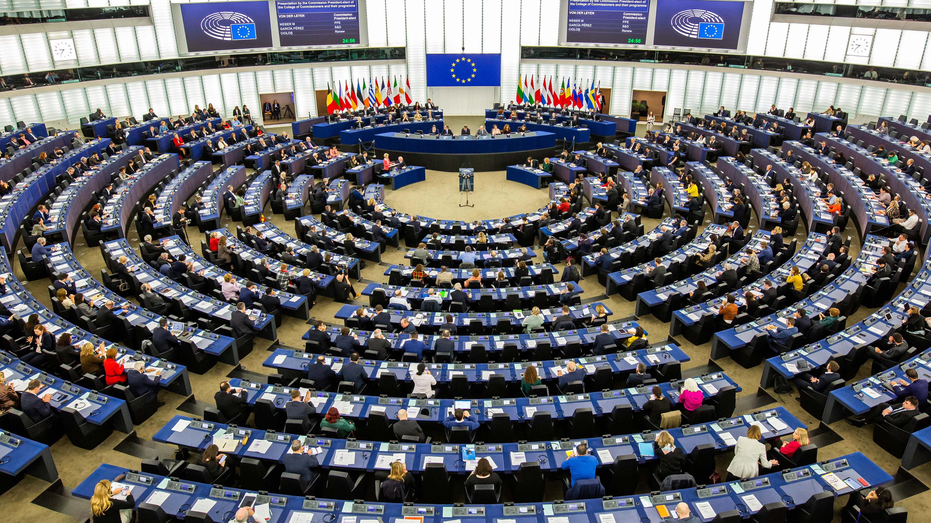 Der Sitzungssaal im Europäischen Parlament in Straßburg.