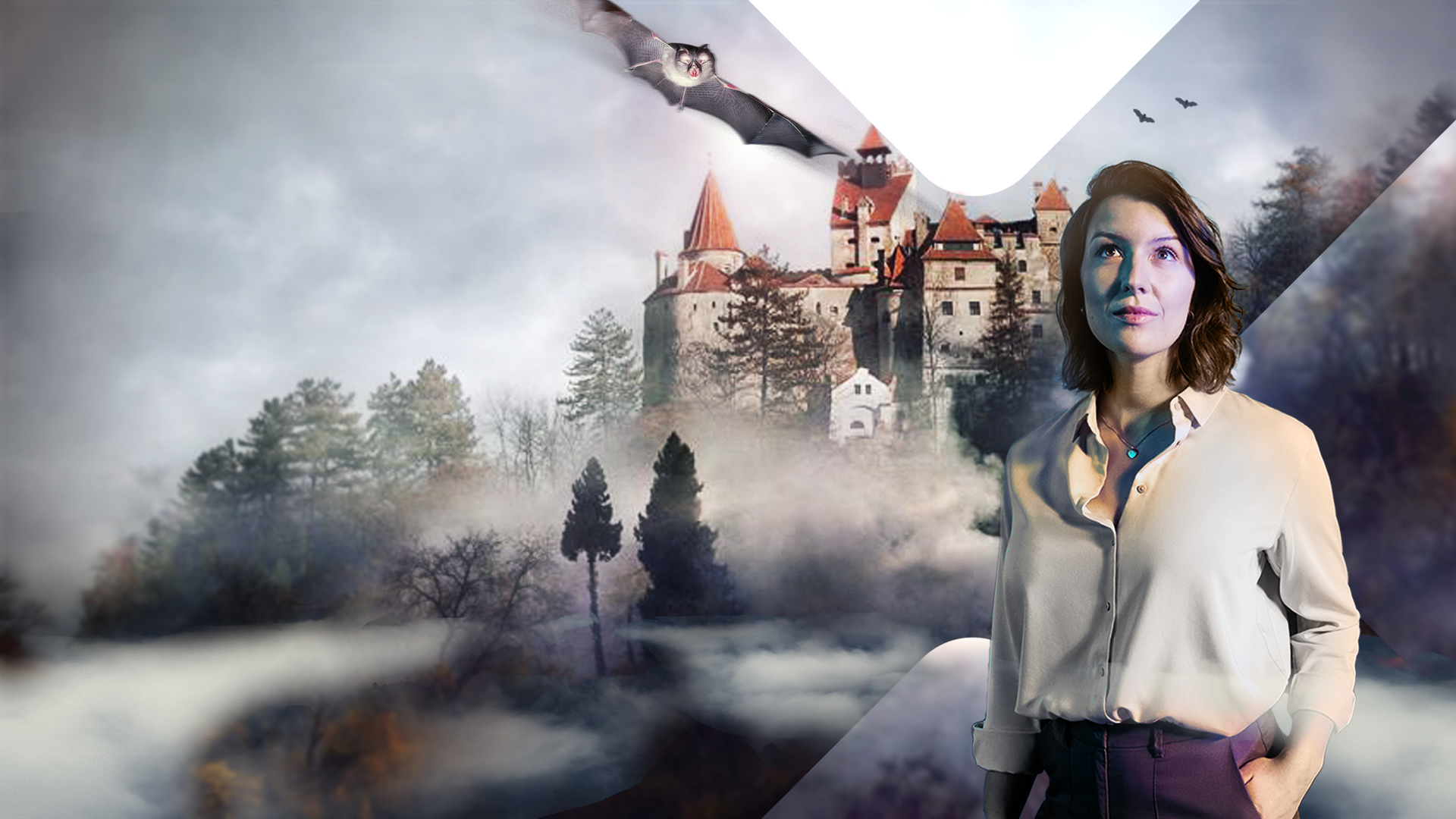 Montage: Hannah Emde vor Dracula-Schloss