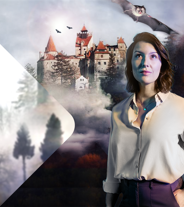 Montage: Hannah Emde vor Dracula-Schloss
