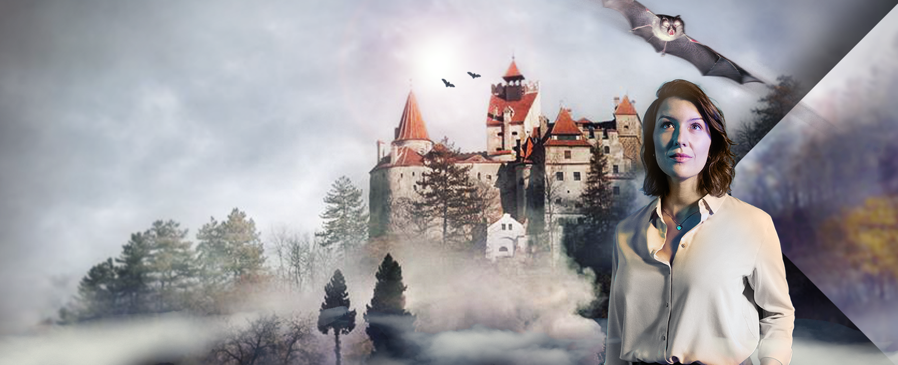 Hannnah Emde vor Dracula Schloss in Transsilvanien