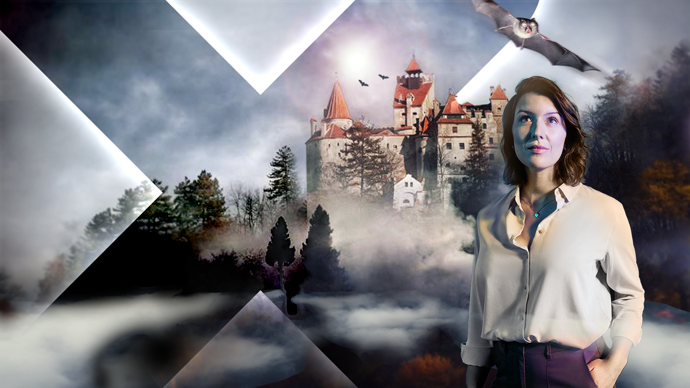 Hannnah Emde vor Dracula Schloss in Transsilvanien