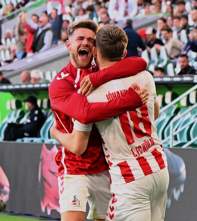 Jan Thielmann (1. FC Köln) und Isak Johannesson (1. FC Köln) jubeln.
