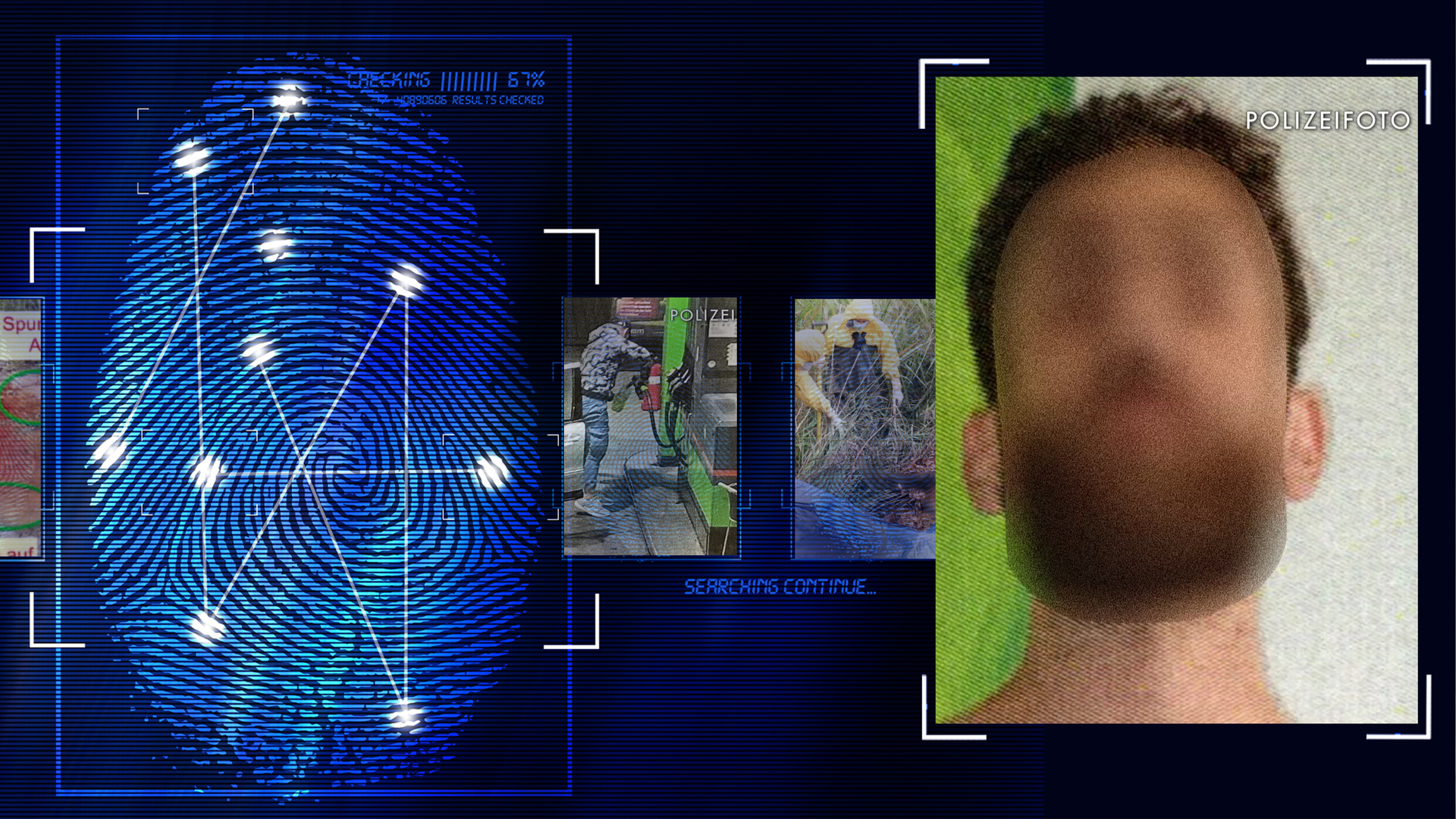 Links daneben: Lichtschematische Darstellung eines Fingerabdrucks.