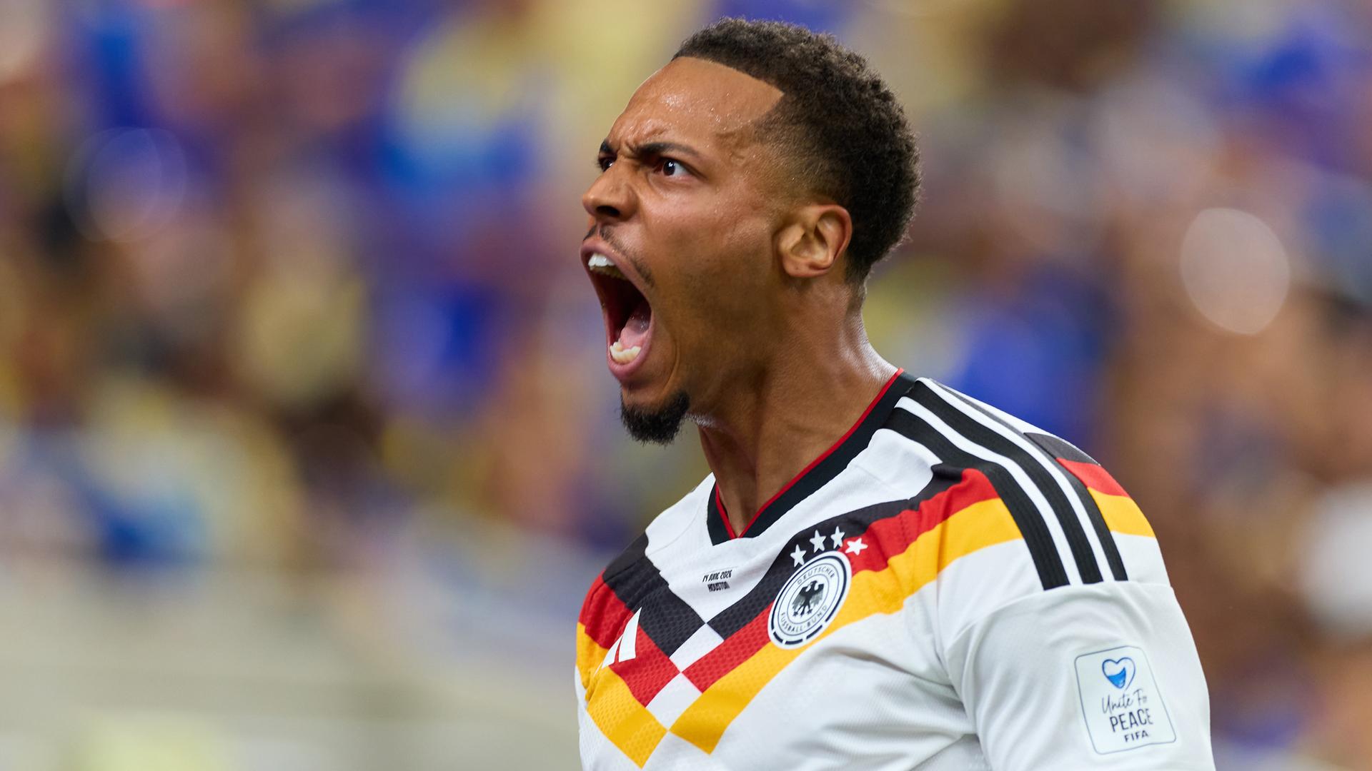 Der deutsche Nationalspieler Felix Nmecha jubelt nach seinem Treffer zum 1:0 gegen Curaçao