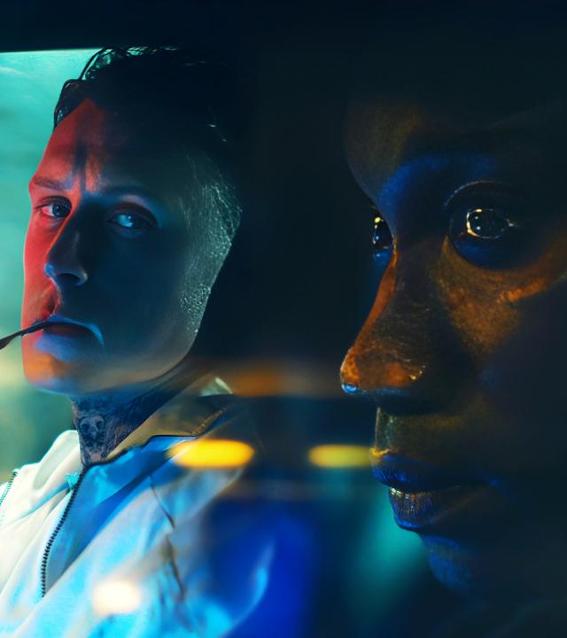 Preston (George MacKay) und Jules (Nathan Stewart-Jarrett) sitzen nebeneinander in einem Auto.