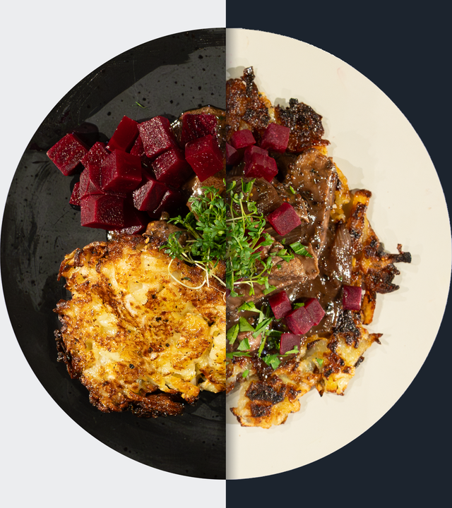 Filetgeschnetzeltes mit Kohlrabi-Kartoffel-Rösti