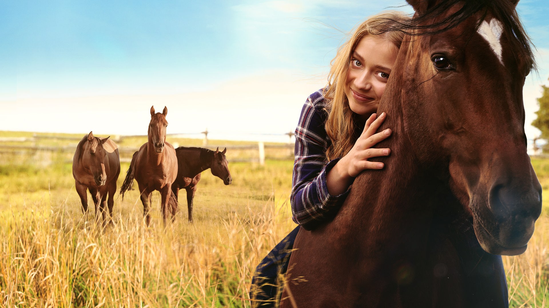 "Ponyherz - Wild und frei": Anni sitzt auf dem Pferd Ponyherz und hat den Kopf des Pferdes eng umschlungen. 