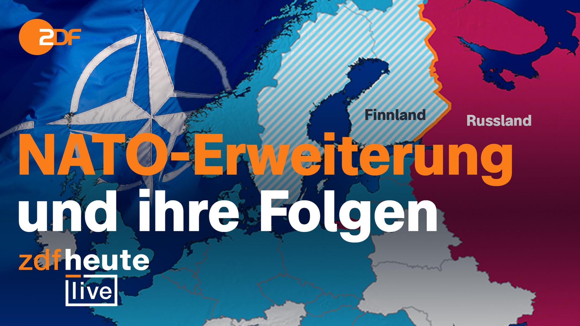 Im Vordergrund der Text: "NATO-Erweiterung und ihre Folgen". Links im Bild eine Nato Flagge, in der Mitte eine Karte Europas, Finnland und Russland sind hervorgehoben.