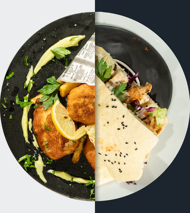 Fish & Chips und Puten-Pfannengyros