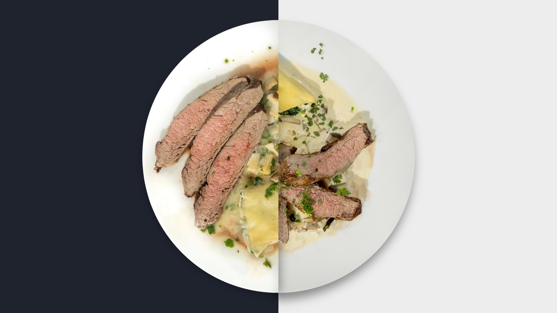 Flanksteak mit Steinpilzrahm und Ricotta-Spinat-Maultaschen