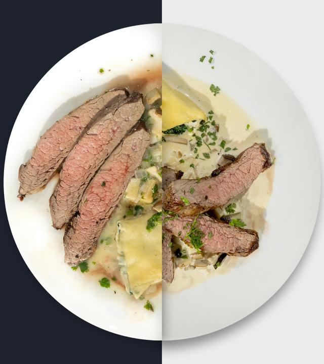 Flanksteak mit Steinpilzrahm und Ricotta-Spinat-Maultaschen