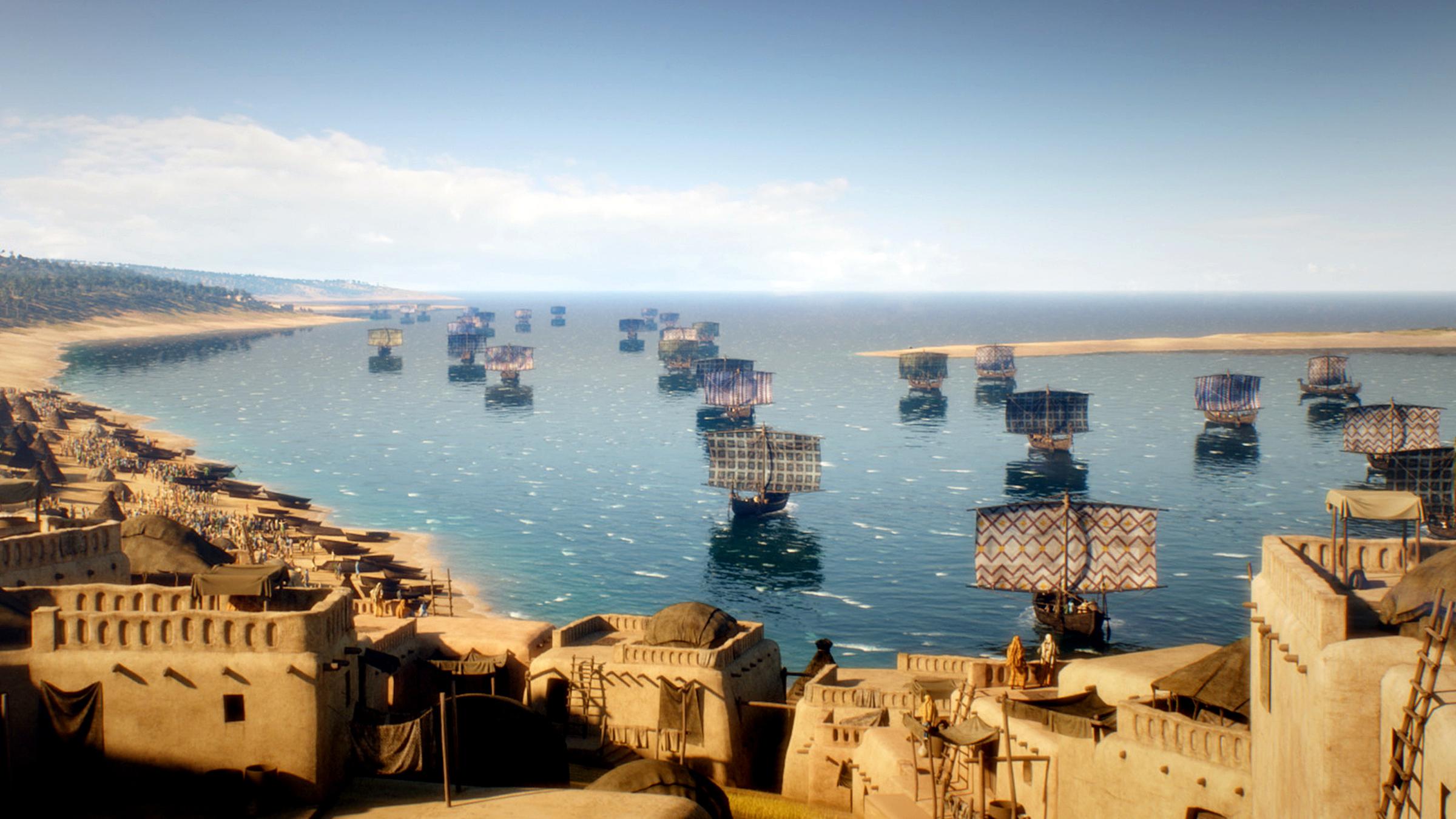 Computergrafik: Die Flotte von Abubakari II verlässt den Hafen in Mali