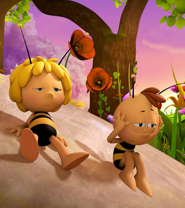 Maja und Willi wirken sehr erschöpft und ruhen sich auf einem großen Felsen aus.