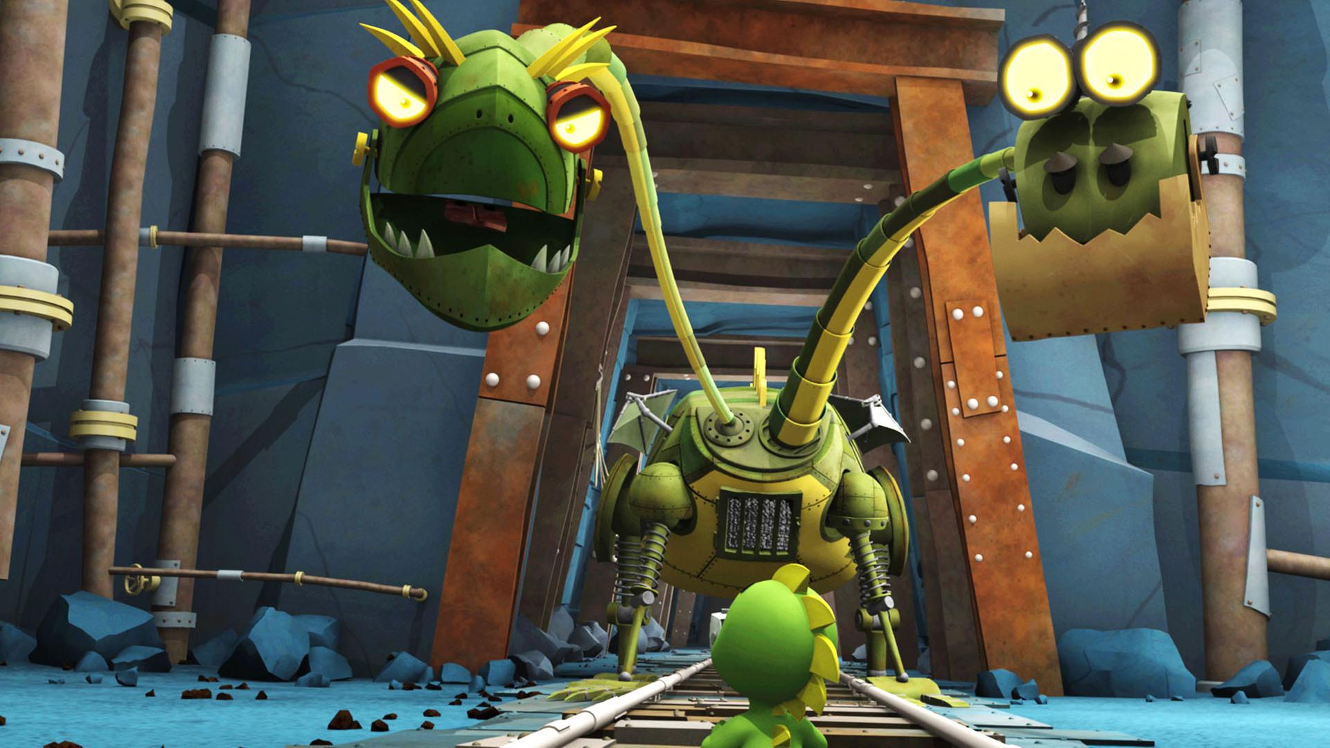 Koks steht den Feuerzangenbrüdern gegenüber, die den Eingang zu einem Minenschacht versperren.