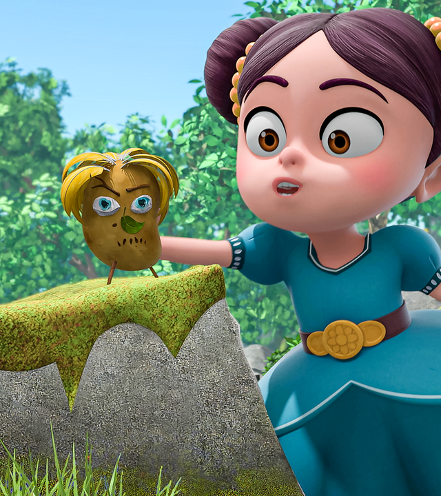 Das kleine Mädchen Isabelle entdeckt beim Spielen mit einer Kugel den Kartoffelprinzen, der auf einem bemoosten Stein steht. Der Kartoffelprinz ist eine geschnitzte und angemalte Kartoffel, die Prinz John ähnelt.
