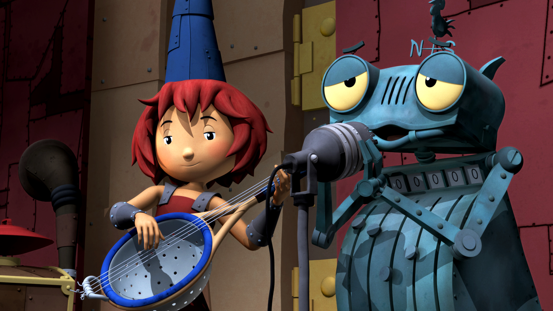 Ritter Rost und Bö stehen auf der Bühne und spielen ihr Lied. Rösti singt herzergreifend.