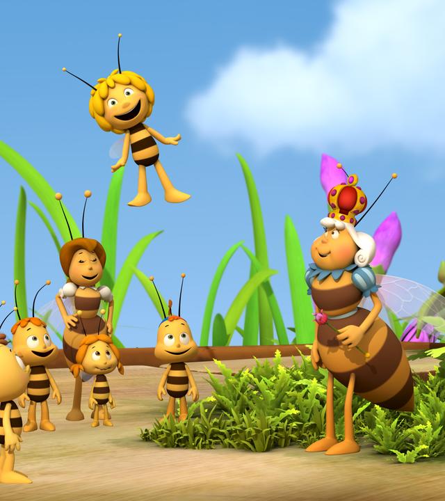 Alle Wiesenbewohner tanzen, selbst die Bienenkönigin! Maja fliegt sogar tänzelnd in der Luft.