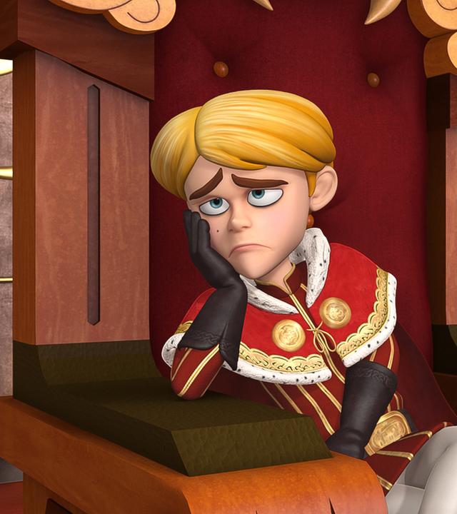 Prinz John sitzt traurig auf seinem Thron.