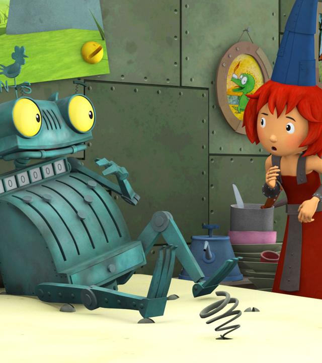 Ritter Rost liegt in seinem Bett. Beim Anblick von seinen Freunden Bö und Koks schreckt er zurück.