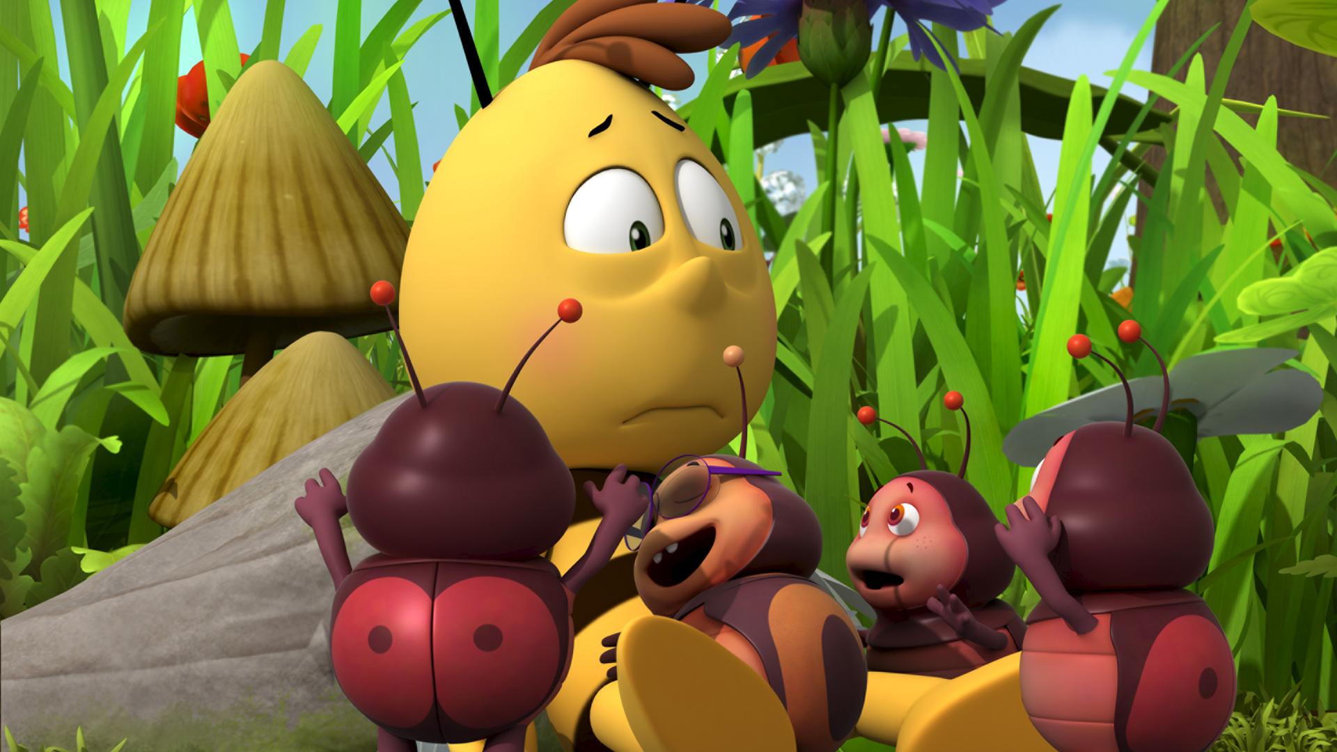 Willi ist umringt von erfreuten Babykäfern. Einer legt sich sogar auf Willis Bauch.