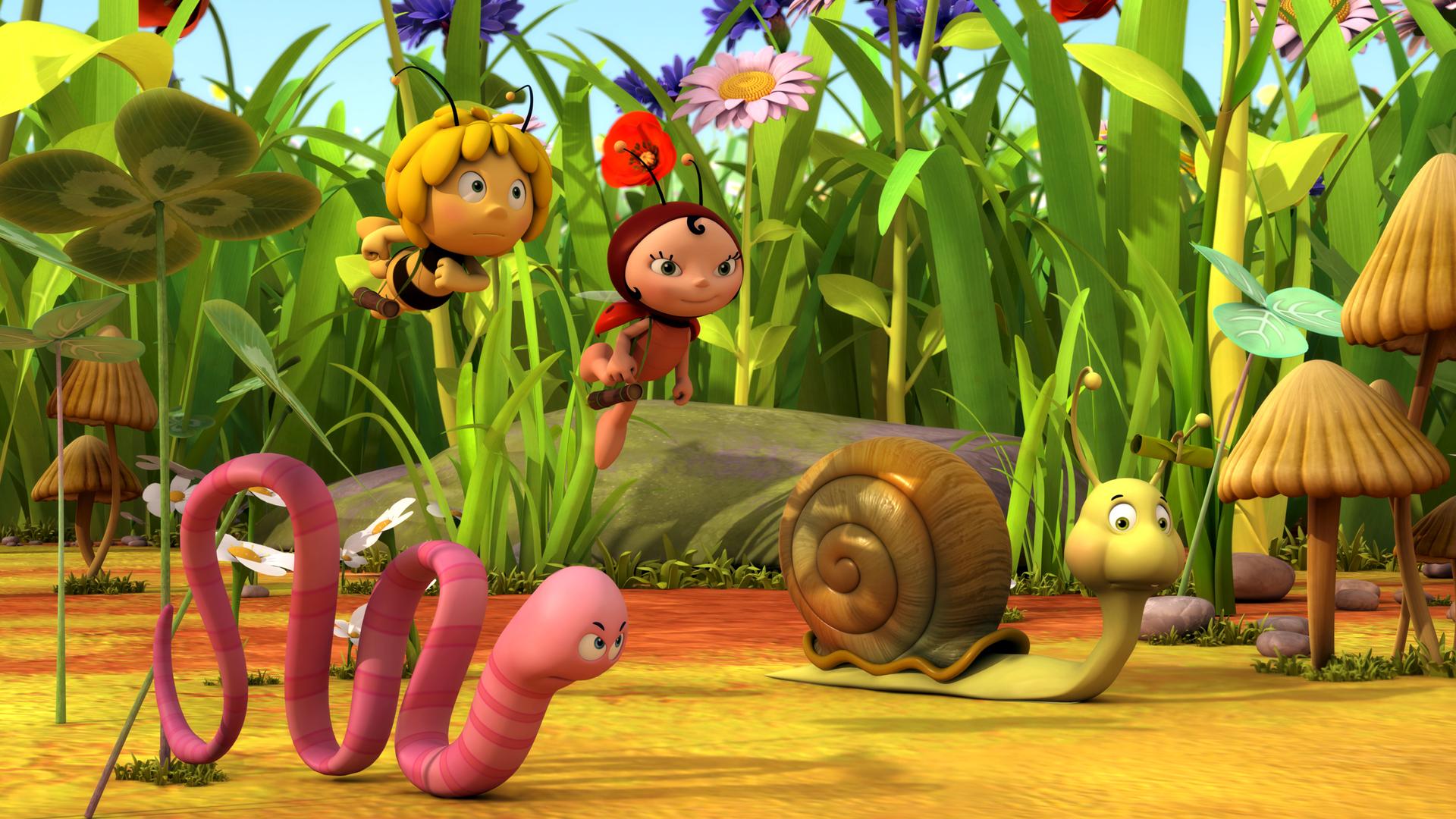 Das Rennen ist in vollem Gange. Maja, Lara, Rufus und Max kämpfen um die Führung. 