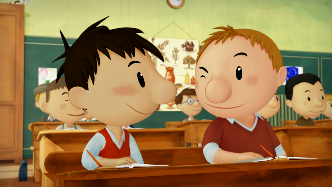 Beste Freunde: Nick und Otto zwinkern sich in der Schulstunde zu.