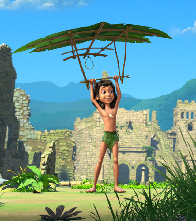 Mogli zeigt Balu stolz sein neustes Fluggerät