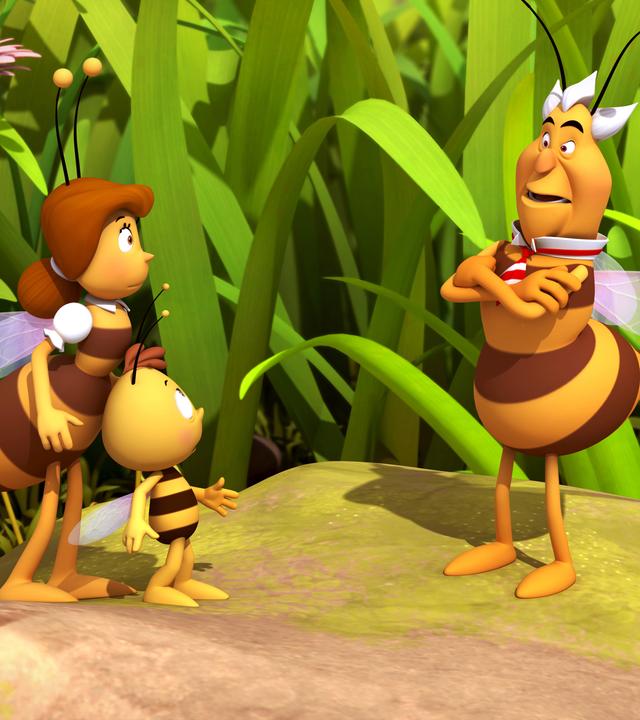 Richter Bienenwachs ist erzürnt und steht mit verschränkten Armen vor Willi und Cassandra. 