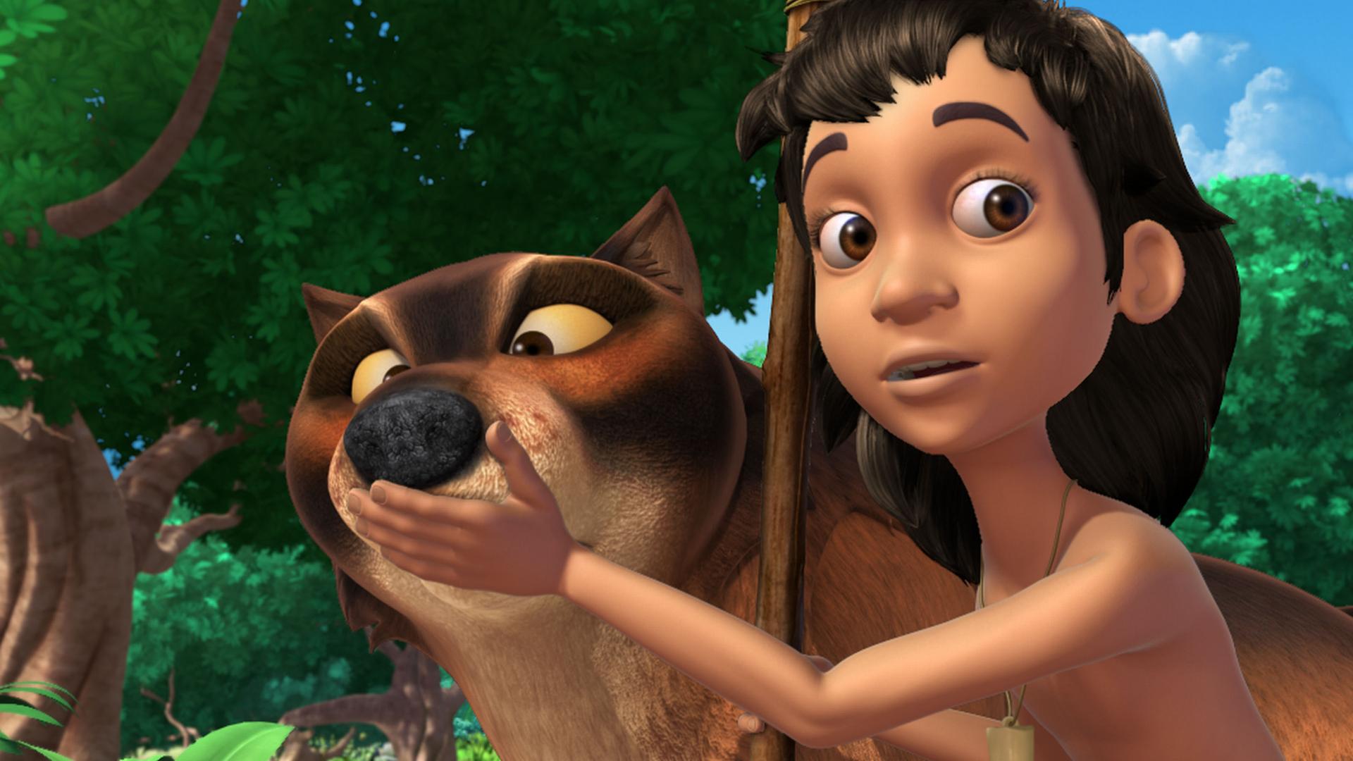 Mogli hält Phaona den Mund zu.