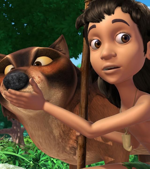 Mogli hält Phaona den Mund zu.